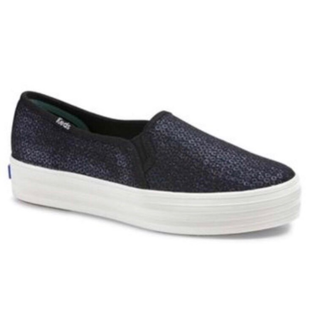 Keds Black Sequin Triple Decker Slip Ons